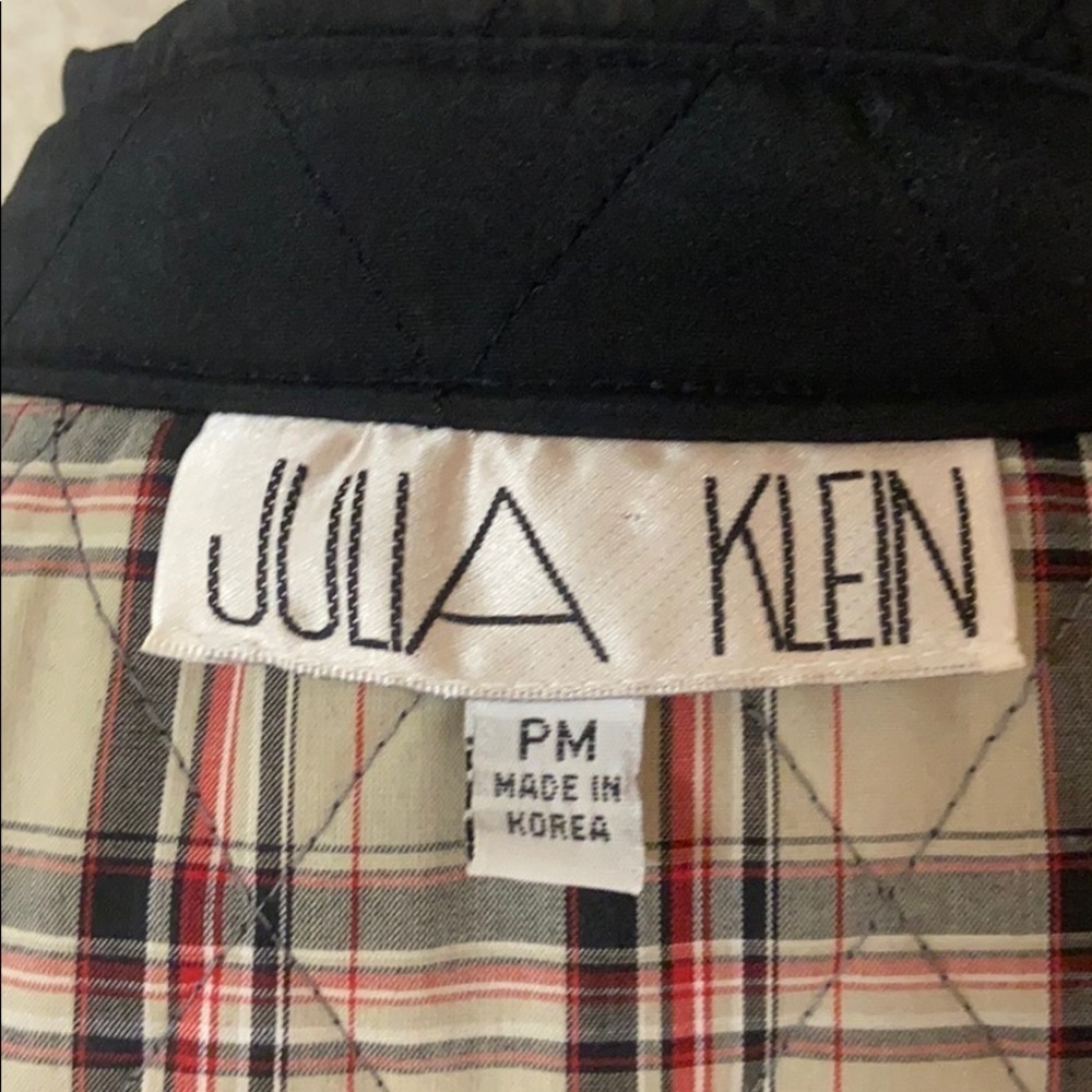 Julia Klein Black Quilted Jacket, PM, plaid lining - Picture 10 of 13
